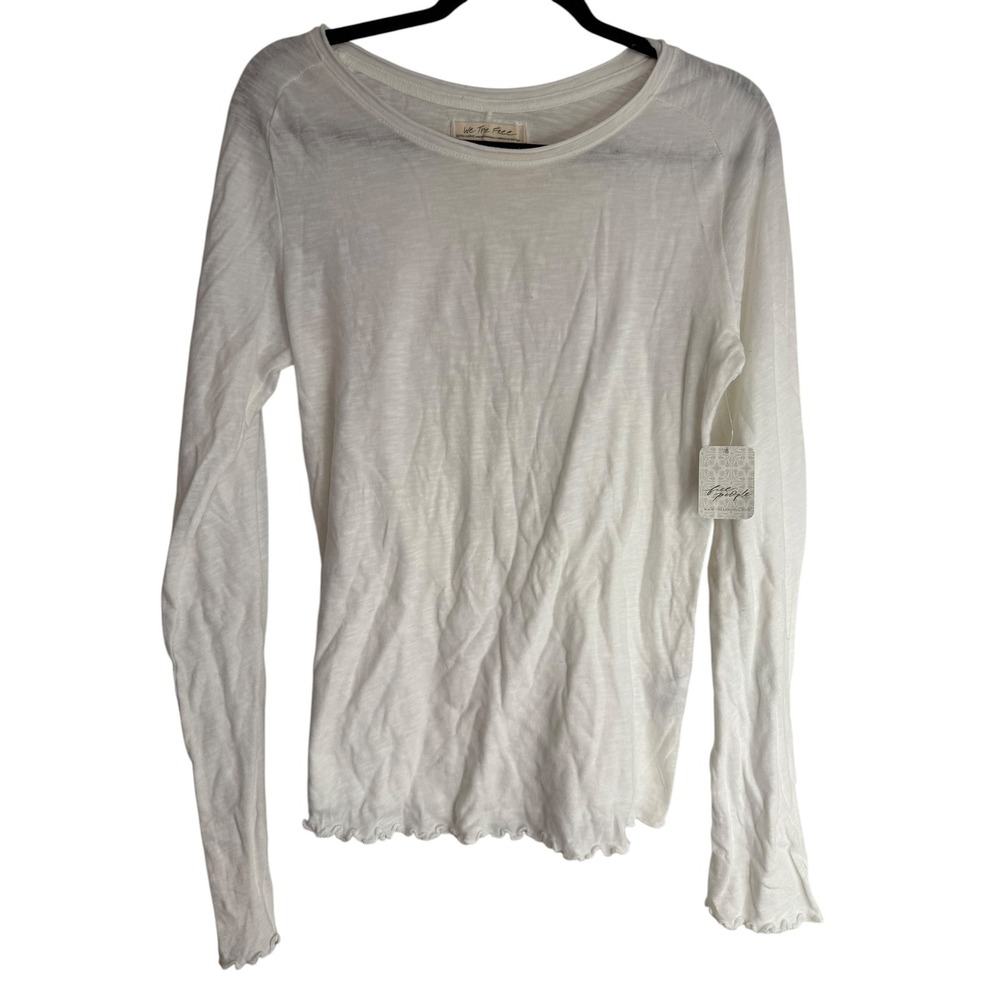 We The Free Free People Ivory Slub Lettuce Edge Long Sleeve Top XL OB1593368